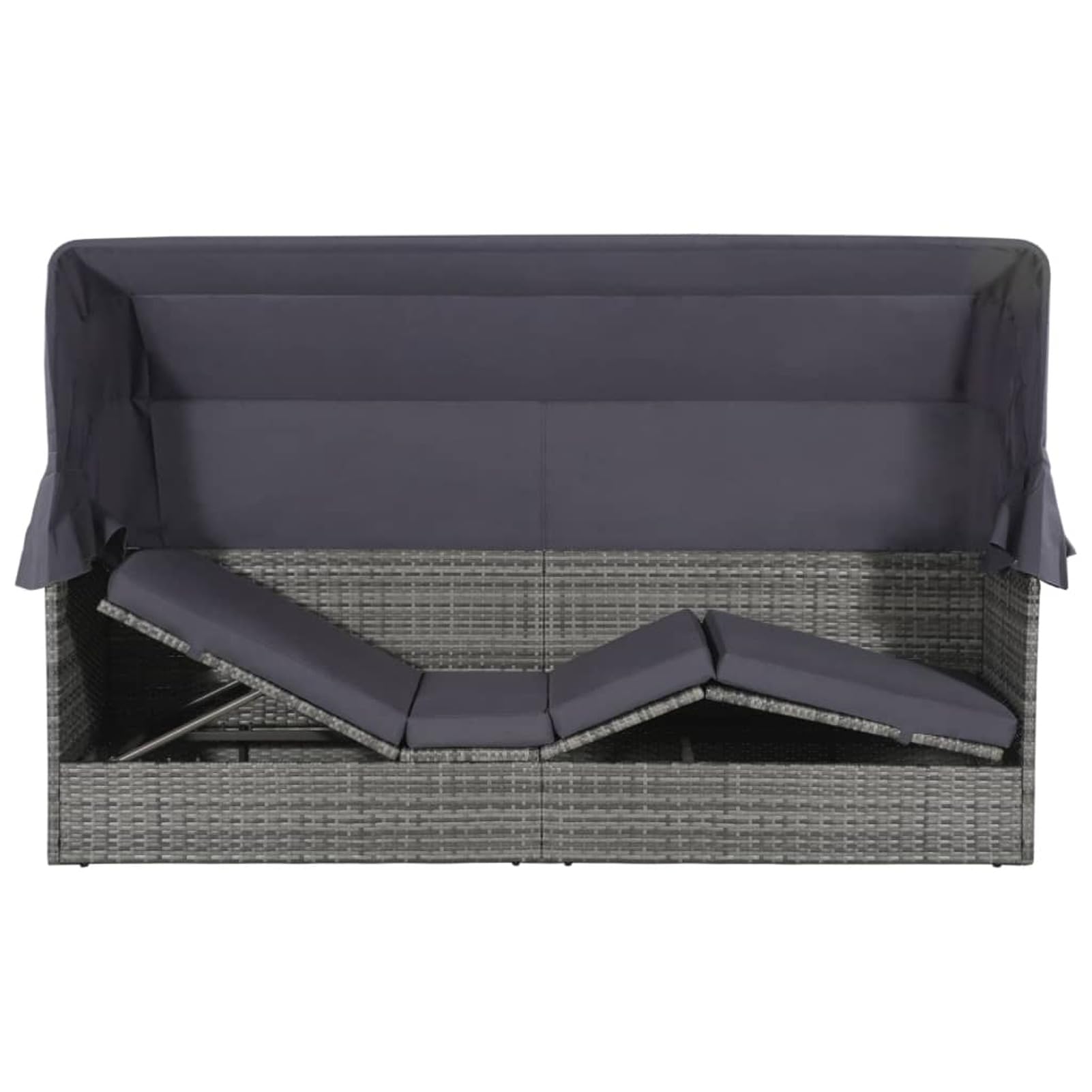 Homgoday Letto da giardino con baldacchino grigio 205 x 62 cm in resina intrecciata, lettino da giardino con schienale regolabile, letto da campeggio per spiaggia, esterno, balcone, terrazza
