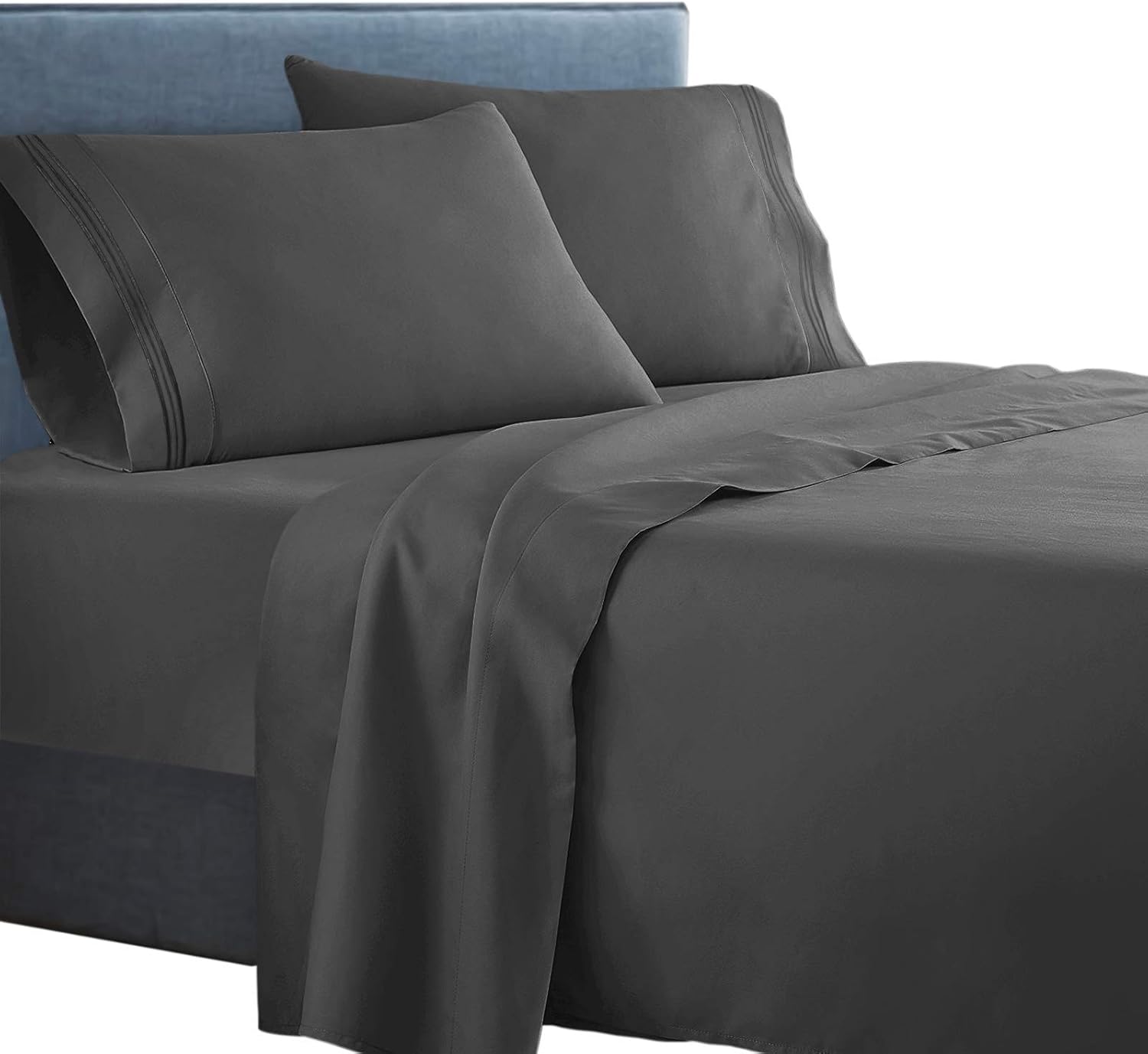 Clara Clark ® Supreme 1500 Collection 4pc Bed Sheet Set - Full (Double) Size, Charcoal Stone Gray