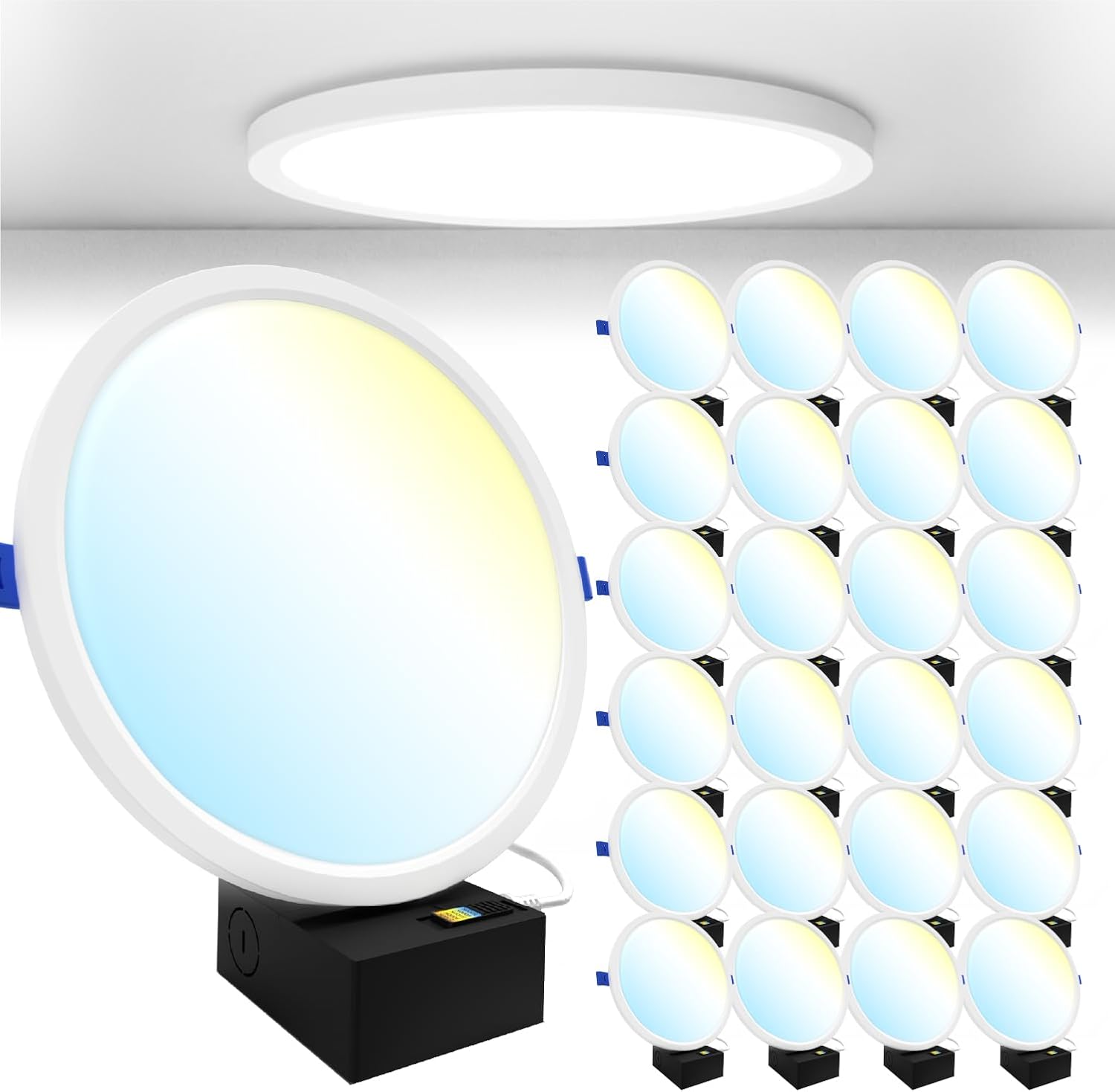 Sunco 24 Pack 8 Inch Canless Slim Recessed Lighting, LED Flush Mount Ceiling Light, Thin Round Flat Panel Fixture, 1800 LM, 15W=100W, Selectable CCT 2700K/3000K/4000K/5000K/6000K, Dimmable ETL 5 CCT in One (2700K, 3000K, 4000K, 5000K, 6000K) 8 INCH