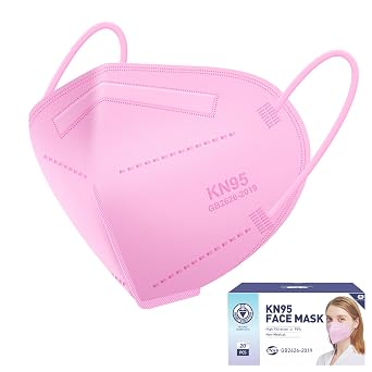 KN95 Face Mask 20pcs 5-Ply Cup Dust Face Mask Filtration Efficiency 95% with Elastic Ear Loop and Nose Bridge Clip Individually PackagedPink