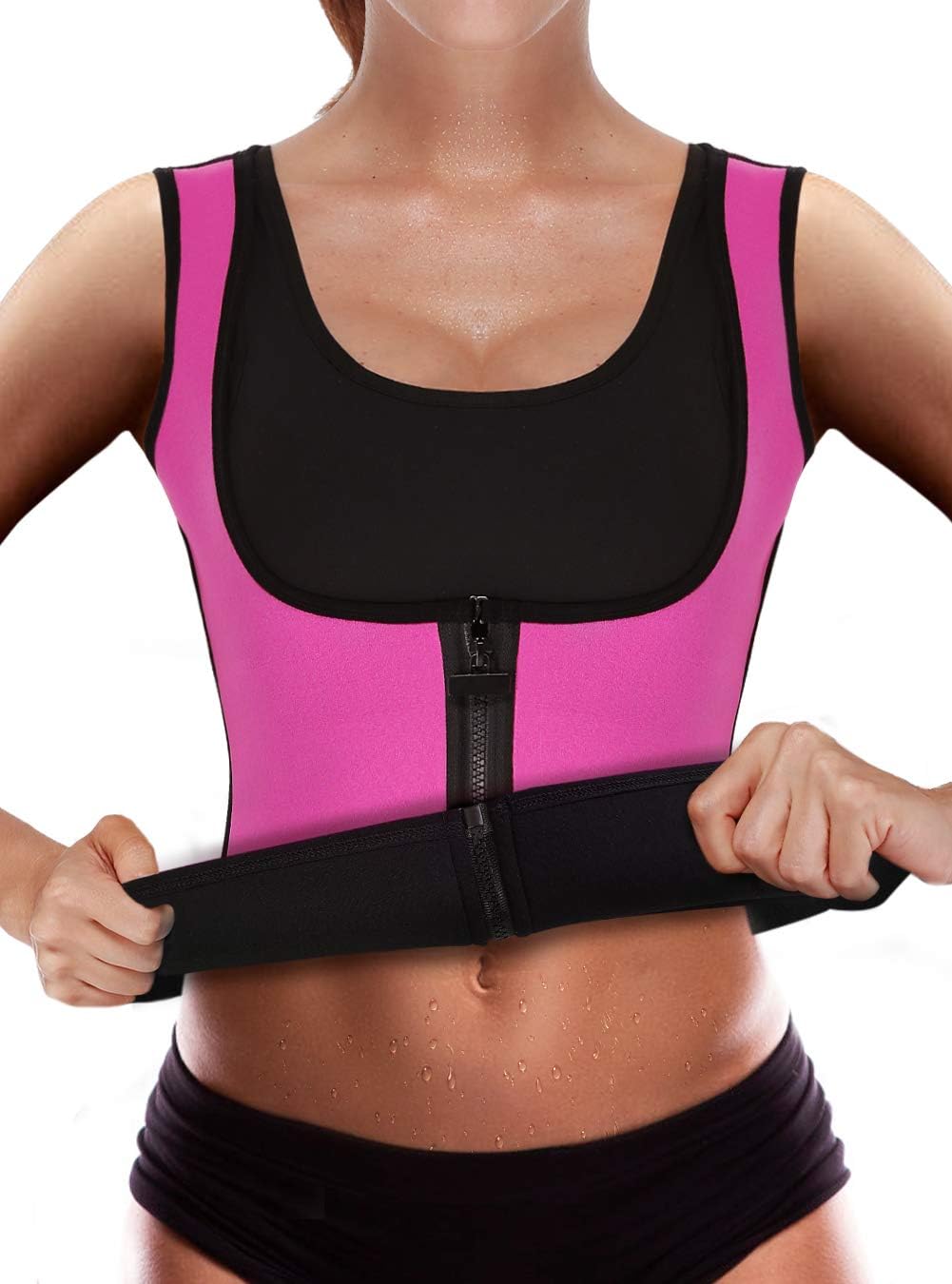 CYMF Neoprene Slimming Vest Hot Body Shaper Sauna Sweat Weight Loss Waist Trainer, Pink, Large
