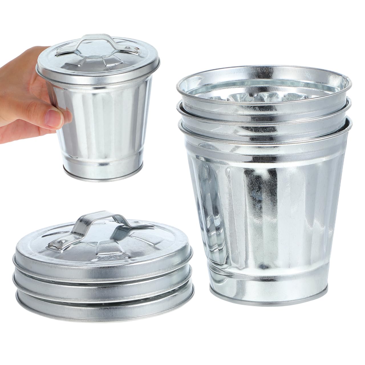 Gadpiparty 3pcs Mini Trash Can, Metal Trash Can with Lid, for Special Party Favors, Cute Flower Pot, Snack Holders, Pencil Holder
