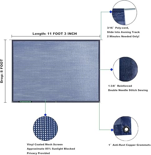 Miniatura 186 de Tentproinc Pantalla parasol para toldo, 8 pies x 13 pies 3 pulgadas (apta para toldo de 14 pies), protector solar de malla para autocaravana, cámper