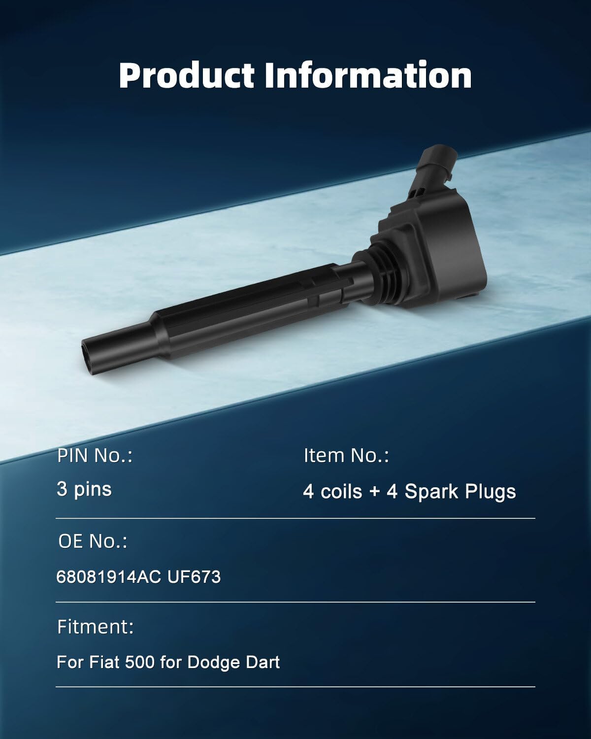 ECCPP 4 ignition coils with 4 iridium Spark Plugs,UF673,coils packs,for Dodge Dart 2013-2016 & Fiat 500 2012-2017,1.4L68081914AC,UF673