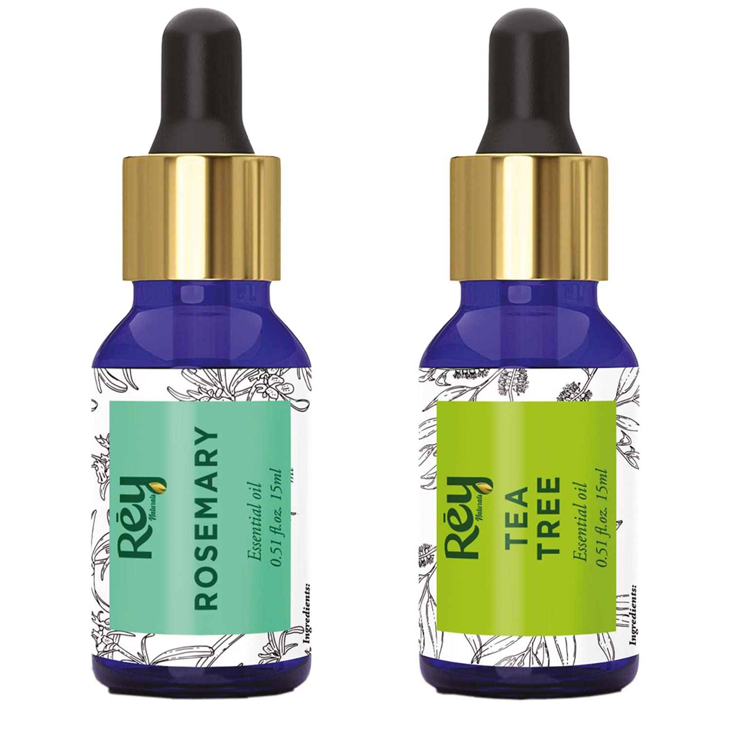 Rey Naturalstea tree oil & Rosemary essential oils - Pure Natural for Healthy Skin, Face, and Hair (15 ml + 15 ml)
