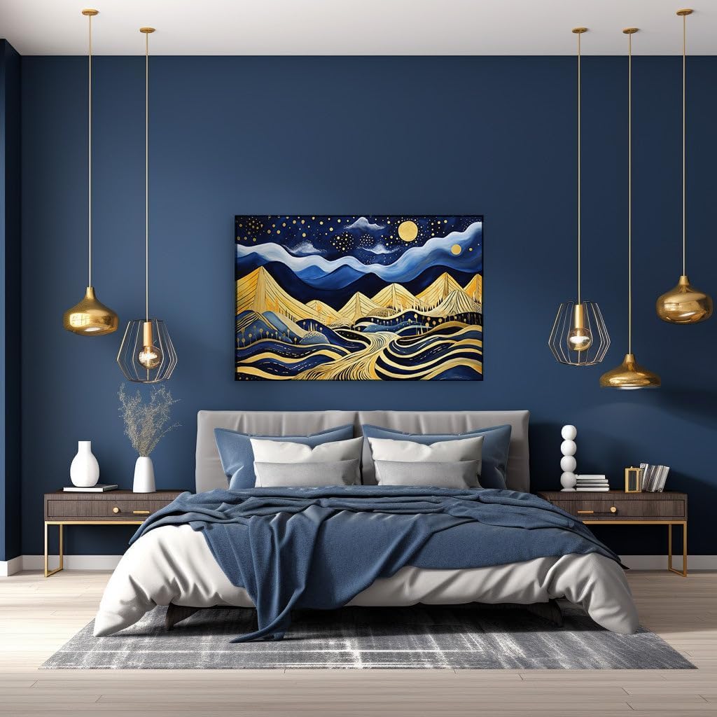 Canvas for Living room. Moonlit Majesty: Where Mystic Skies Meet Golden Lands, 27 x 18 inch Canvas Wall Art - Modern Home Decor - 69x46 cm (27x18 inch)