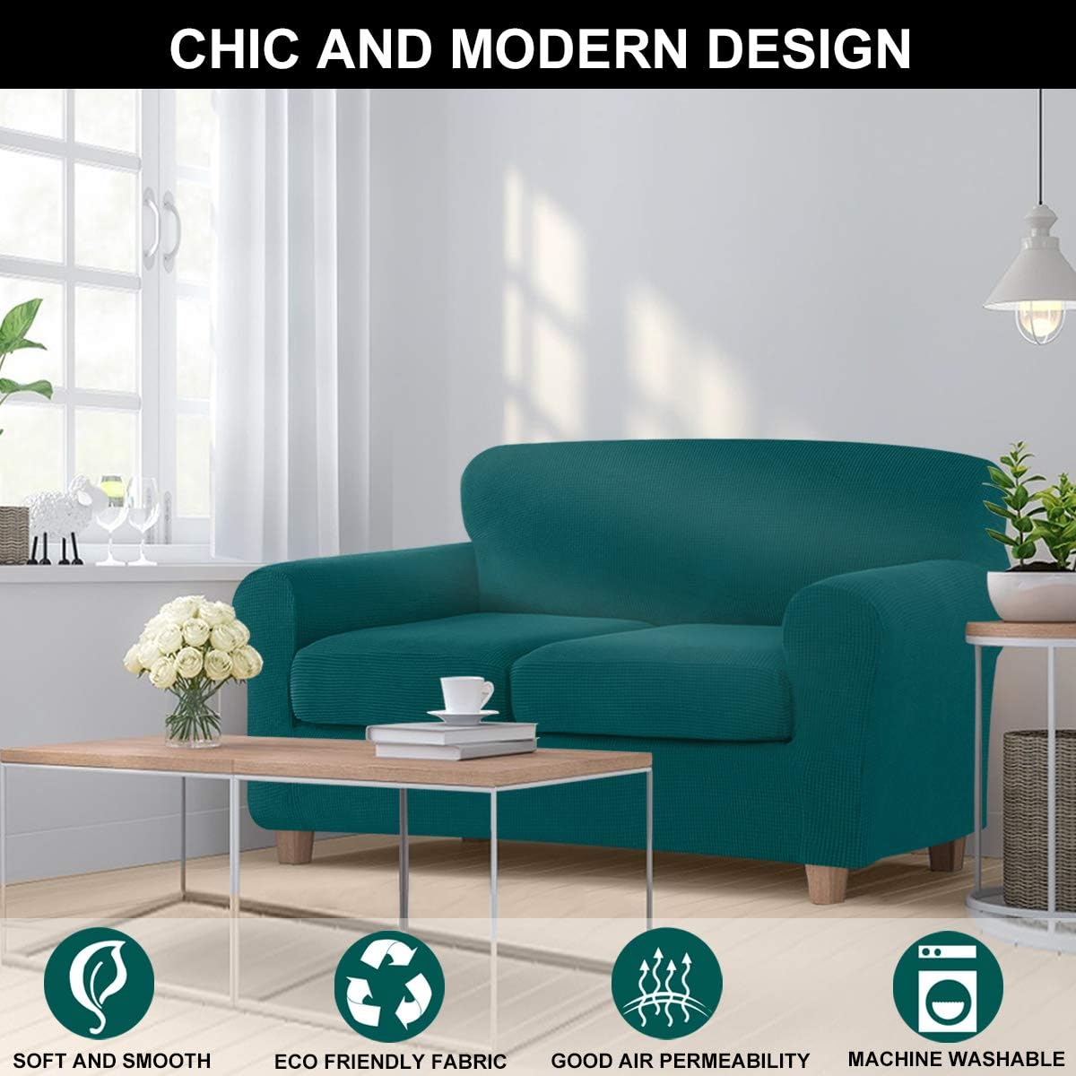 Loveseat Covers, NORTHERN BROTHERS 3 Piece Sofa Couch Covers for 2 Cushion Couch, Stretch Loveseat Sofa Slipcovers for Couches and Loveseats (Base Cover Plus 2 Seat Cushion Covers, Teal) : Home & Kitchen