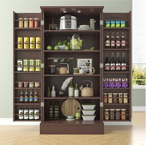 kepptory 47â€ Pantry Cabinet, Kitchen Pantry Storage Cabinet with Doors & Adjustable Shelves, Brown Freestanding Buffet Cupboards Sideboard for Living Room and Dinning Room, Sturdy and Durable