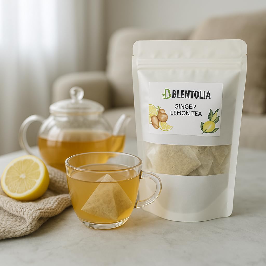 Blentolia Ginger Lemon Tea – 30 Herbal Tea Bags – Caffeine-Free, Immune Boosting & Soothing – Natural Ginger Root with Lemon Flavor - Image 3