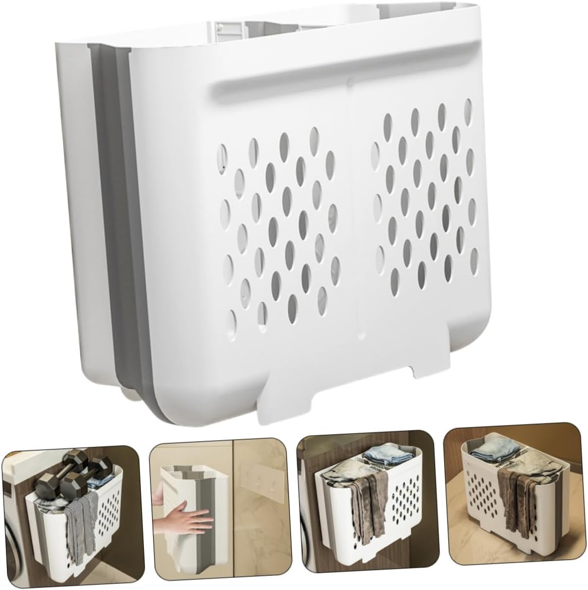 Foldable Laundry Basket Wall Mount Double Compartment Large Capacity Laundry Hamper Storage Basket for Dirty Clothes and Space Saving Hanging Organizer for Home Bathroom