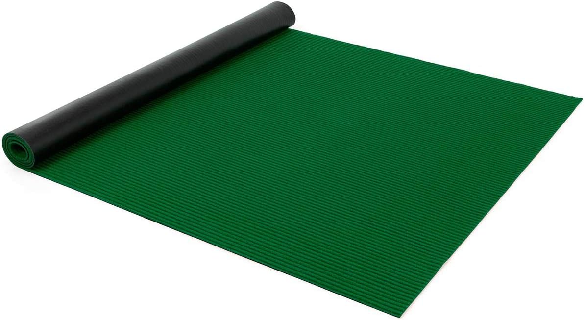 Displays2go Green Carpet Runner 5' x 10' – Rollable Polyester with Non-Slip PVC Backing for Events and Venues (CAR8GN)