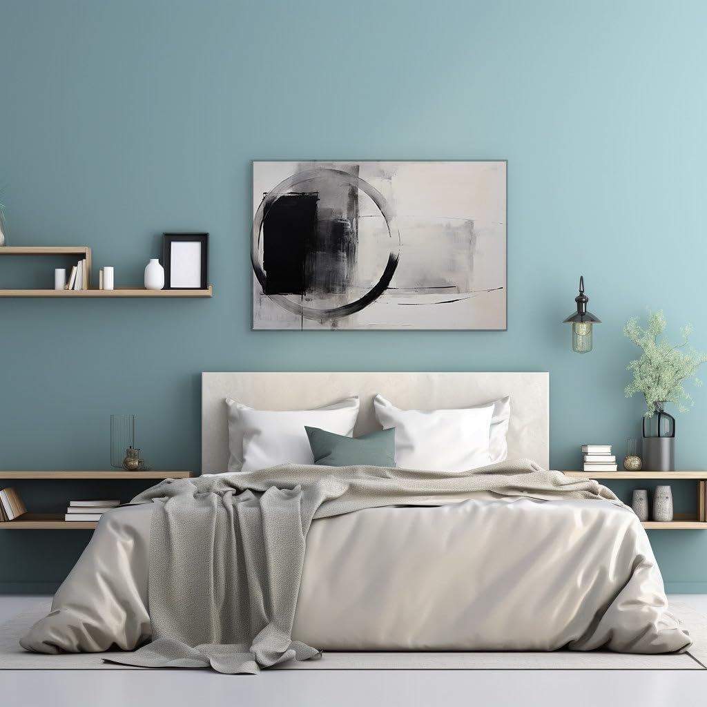 Canvas for Living room. Monochrome Elegance: A Dance of Contrast and Harmony in Abstract Art, 27 x 18 inch Canvas Wall Art - Ready to Hang