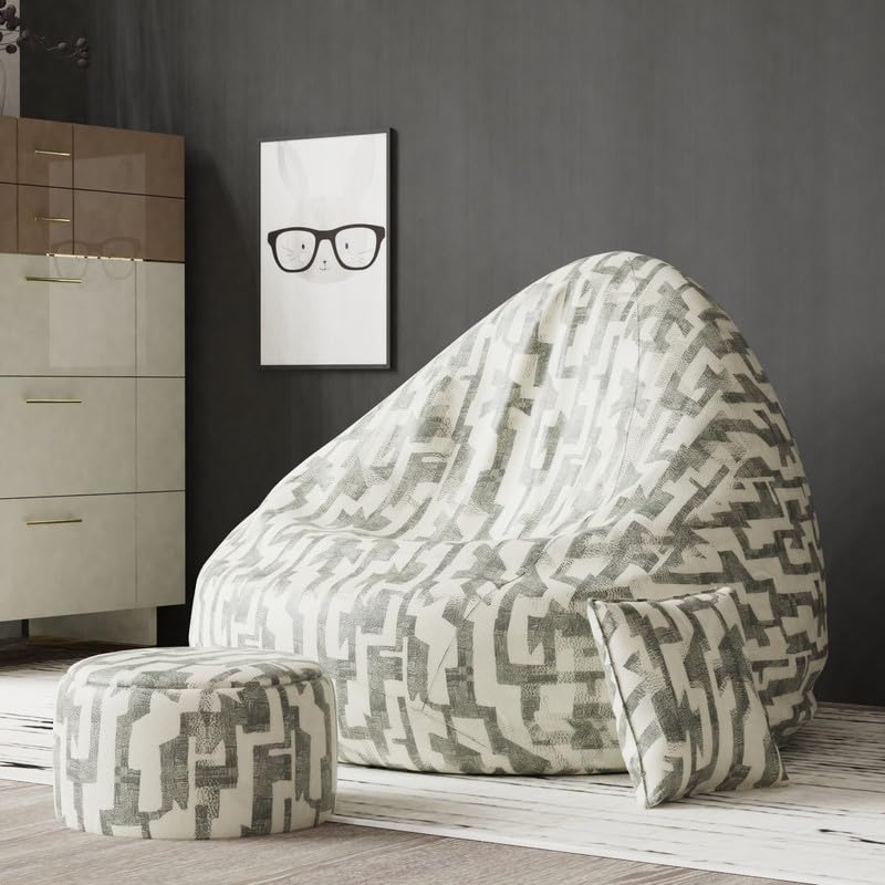 Image of BiggieBean Bag Filled 5XL Bean Bag- Full Printed Bean Bag Sofa with Cushion & Footrest -Official : Oreka Homes -Comfort Level : Advanced - (Theme: Whimsical Whirlwinds) Multicolor