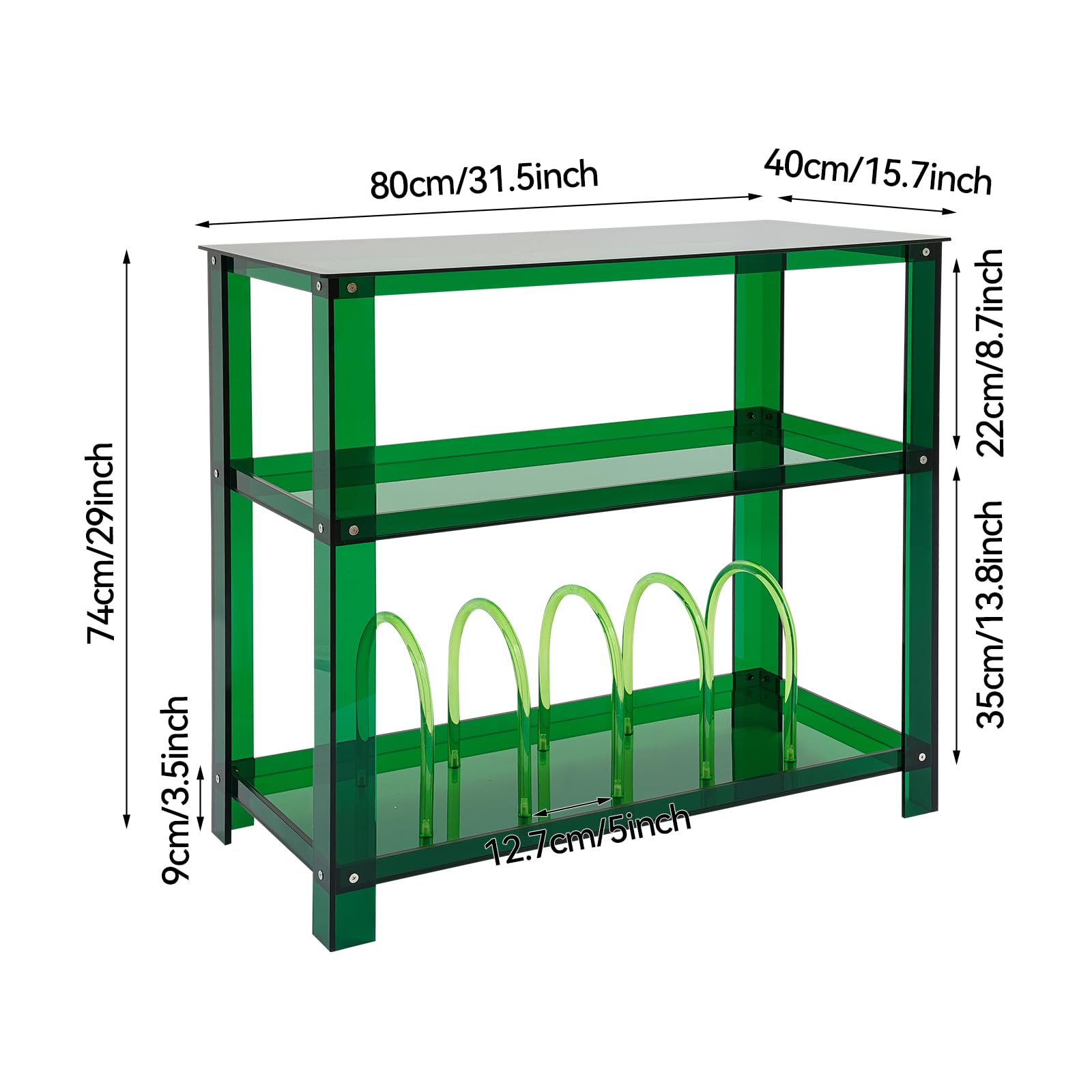 80*40*74cm Plattenspieler Regal Acryl, 3-stöckig Schallplattenständer Max. 30kg Beistelltisch für Vinyl und CDs Vinyl-Magazin-Aufbewahrungsregal mit 3 Ebenen, Plattenspieler-Schrank für Wohnzimmer