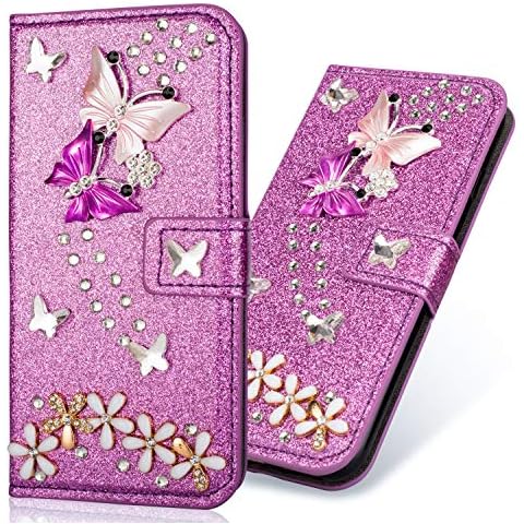 Modisch Ledertasche für Samsung J4 2018,Bling Glitter Glitzer Diamond Love Hearts Musterg Slim Retro Bookstyle Stand Funktion Karteneinschub Magnetverschluss Flip Wallet Hülle Schutzhülle Cover