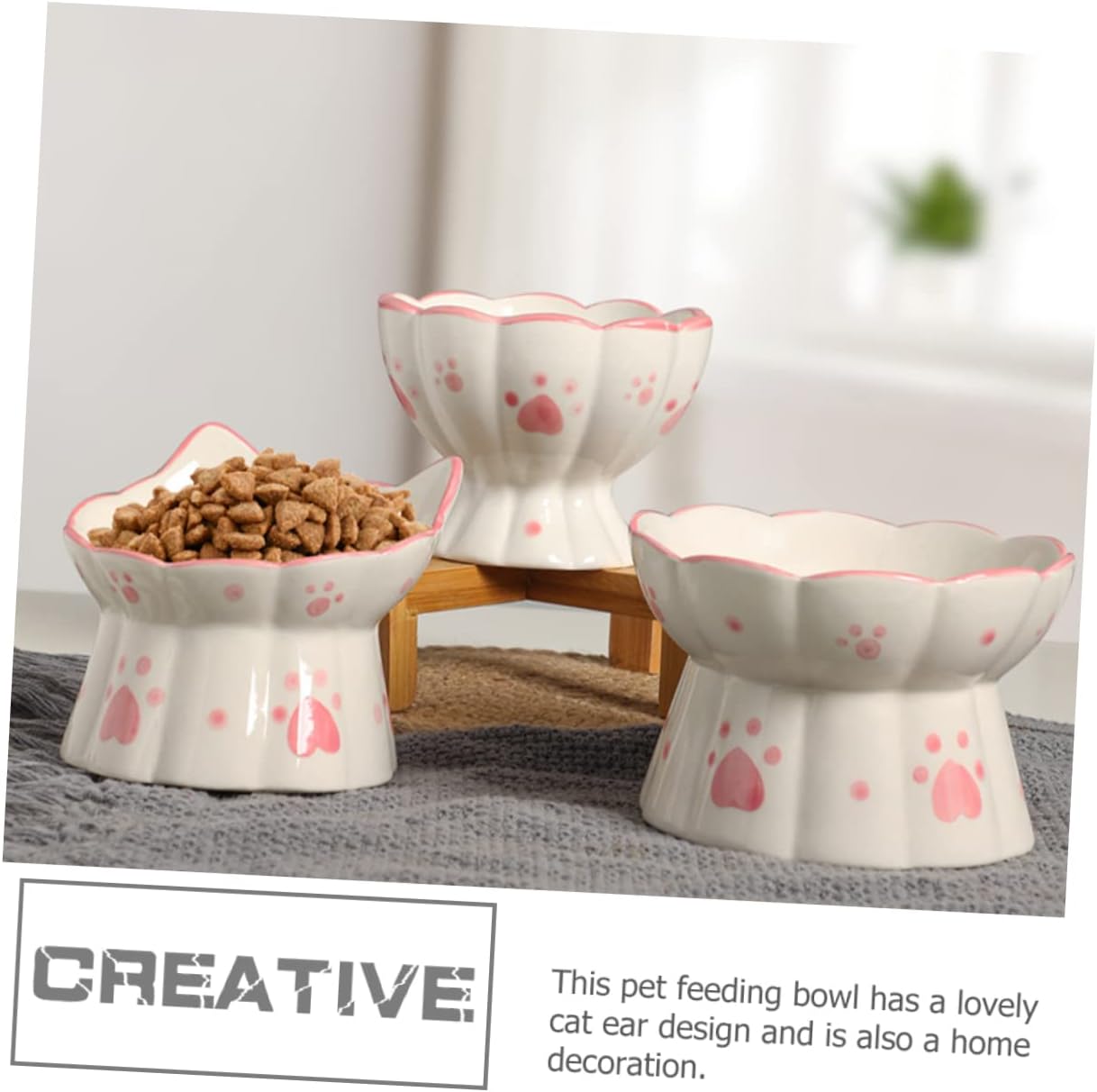 Totority 2pcs Elevated Cat Bowl Ceramic Raised Feeders for Cats and Kittens Stable Design for Food and Water Easy to Clean Neck Protection for Comfortable Eating