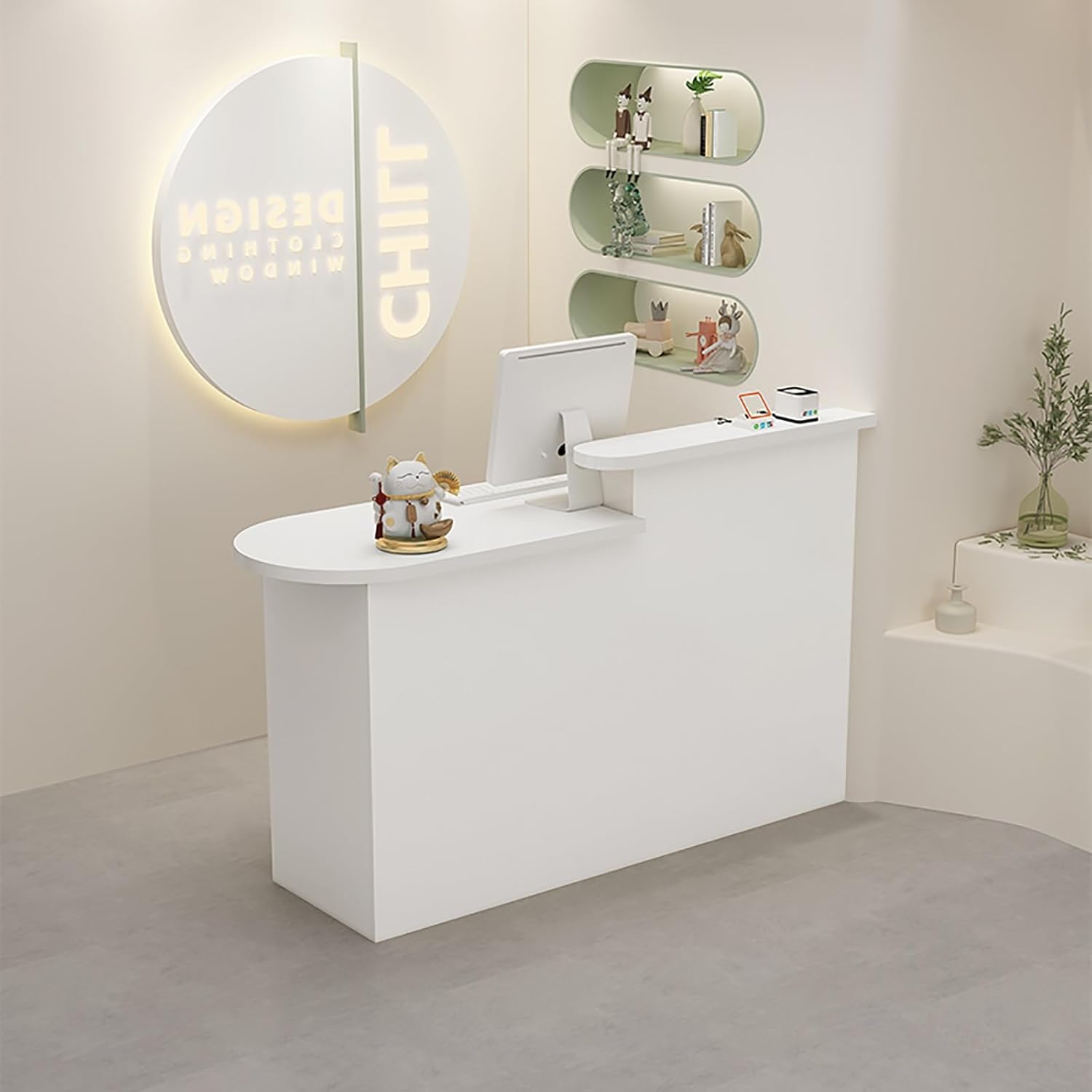 Modern Reception Counter Desk Reception Desk Front Counter Table with Cabinet Front Counter Desk with Lockable Drawers for Salon Lobby Checkout Office Beauty Salon Office.(White,LEFT HIGH_80X50X105CM)