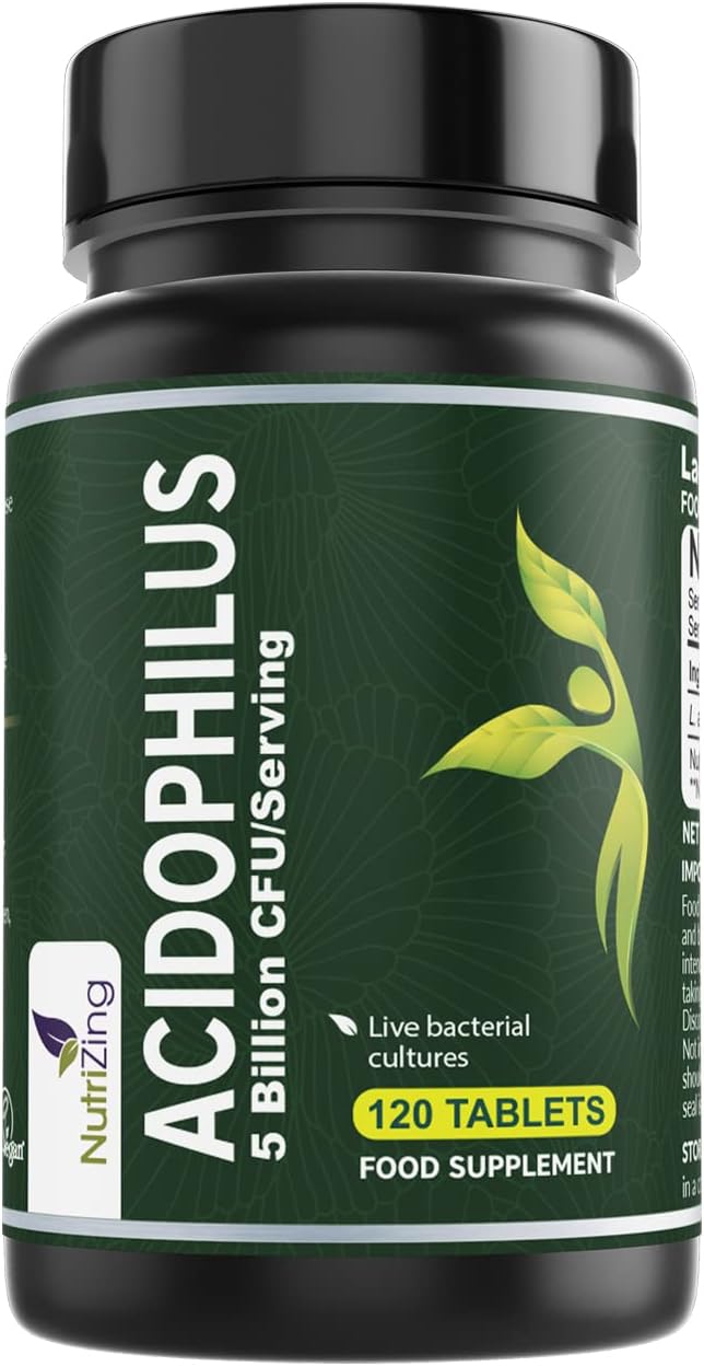 High Strength Lactobacillus Acidophilus 5bn CFU/Serving – 120 Tablets – Easy to Swallow and Vegan – Made in UK by NutriZing