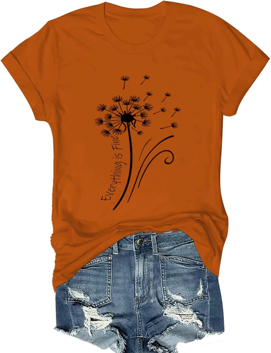 Womens t Shirts Short Sleeve Casual Summer Loose Round Neck Everything is Fine & Dandelion Graphic Tops for Women - Image 4