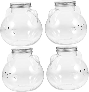 4pcs 500ml Cat Head Shaped Juice Bottles Plastic Beverage Containers Reusable Drink Holders for Parties and Cold Drinks