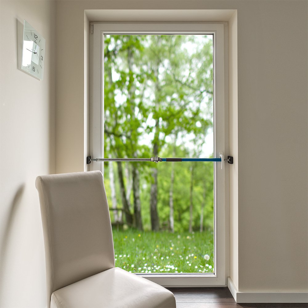 ALLEGRA Fenstersicherungsstange ohne Bohren 160–290 cm – Verstellbare Teleskopstange zur Fenster- & Türsicherung, sichtbare Abschreckung (Blau)