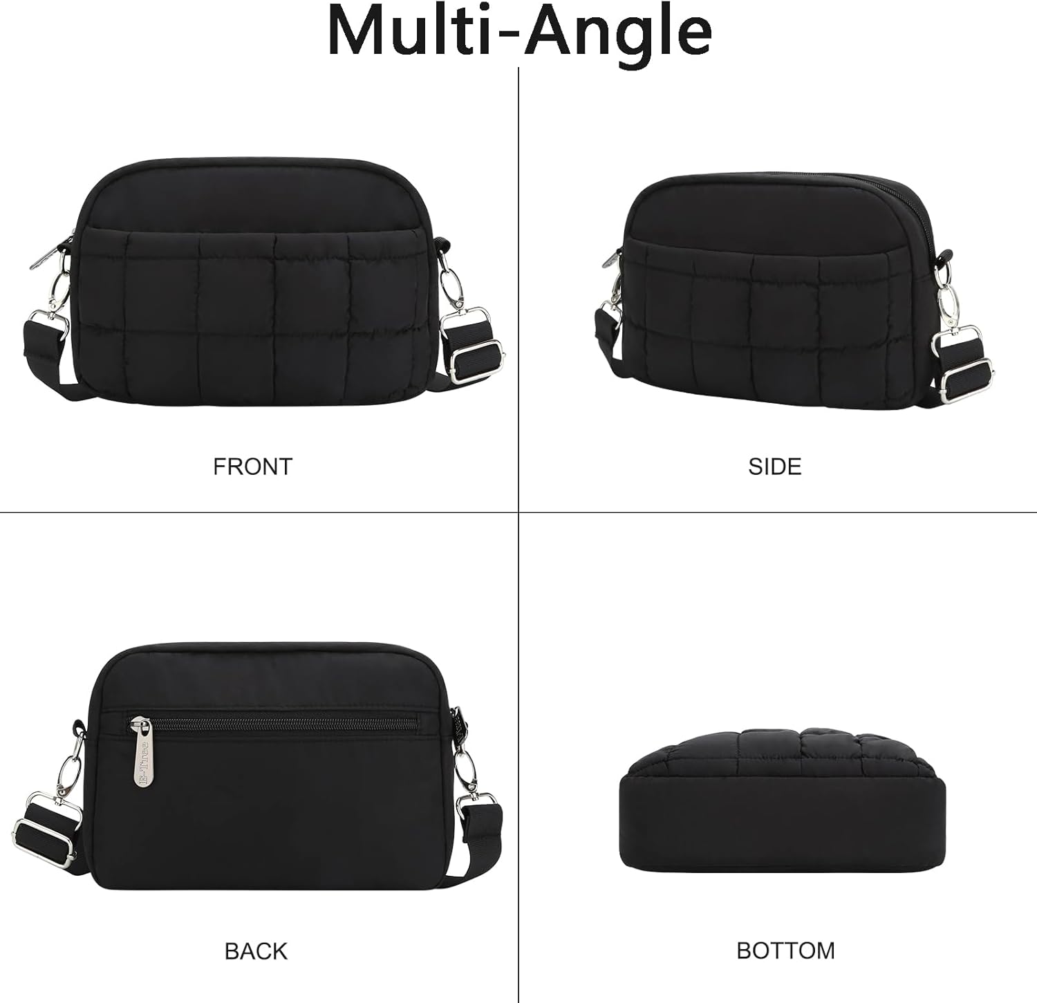 E-Tree Small Crossbody Bag for Women, Puffer Cross Body Purse, Nylon Quilted Shoulder Handbag with Multiple Pocket Black - Image 7