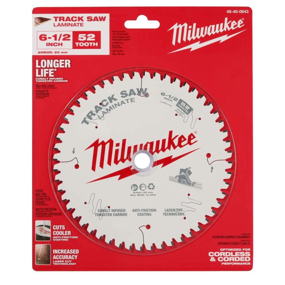Milwaukee Lama per sega a binario laminata a 52 denti, lama da 165 mm