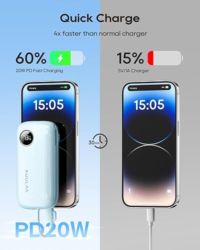 Miniatura 3 de Kuulaa Cargador portátil con cable integrado, batería externa para iPhone de 10000 mAh, carga rápida, PD20W, USB C, batería externa portátil, 3