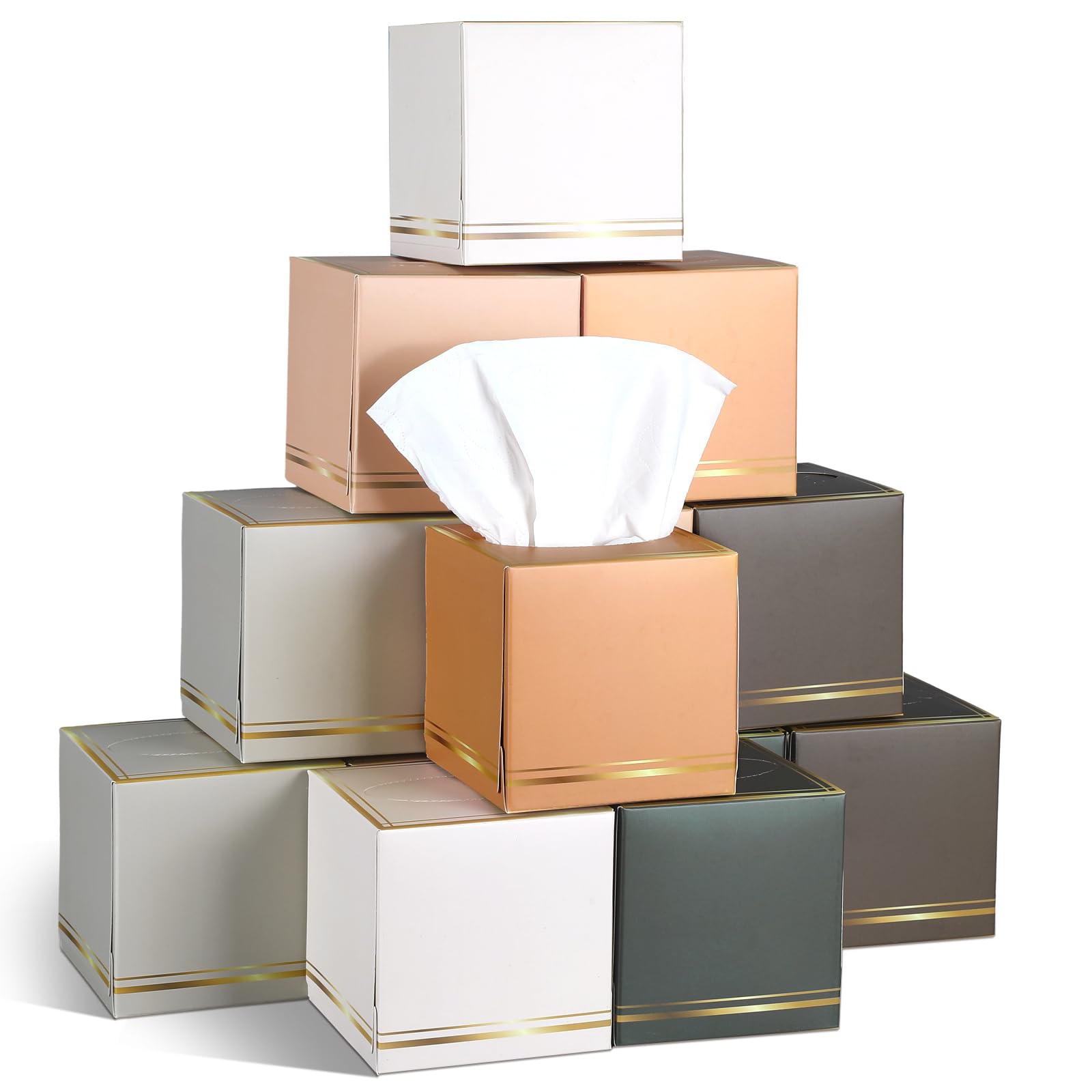 Fourluoo 12 Pack Facial Tissues Cube Boxes Face Box 600 Sheets 3 Ply Soft Paper Square Tissues Bulk