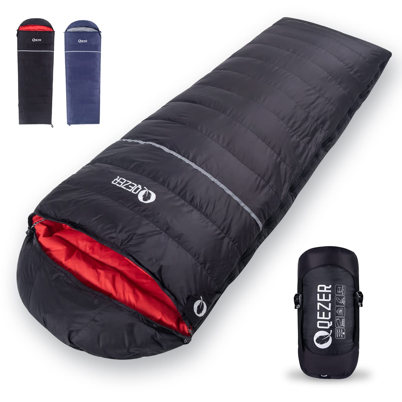 QEZER -12 Degree C Down Sleeping Bag, Lighter Warm Winter Sleeping Bag for Camping, Backpacking and Hiking with 600 FP 1200g Duck Down