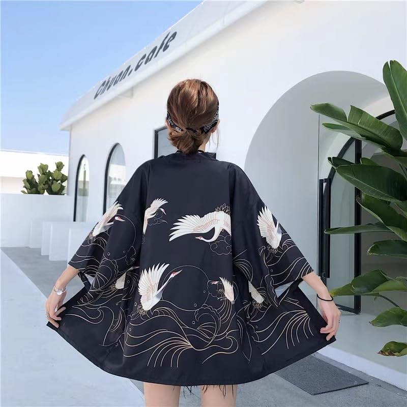 Image of LAI MENG FIVE CATS Women's Floral Print Loose Blouse Japanese Kimono Tops | Puff Sleeve,Cover up Top,Casual Cute Tops,Summer Cardigans 2026