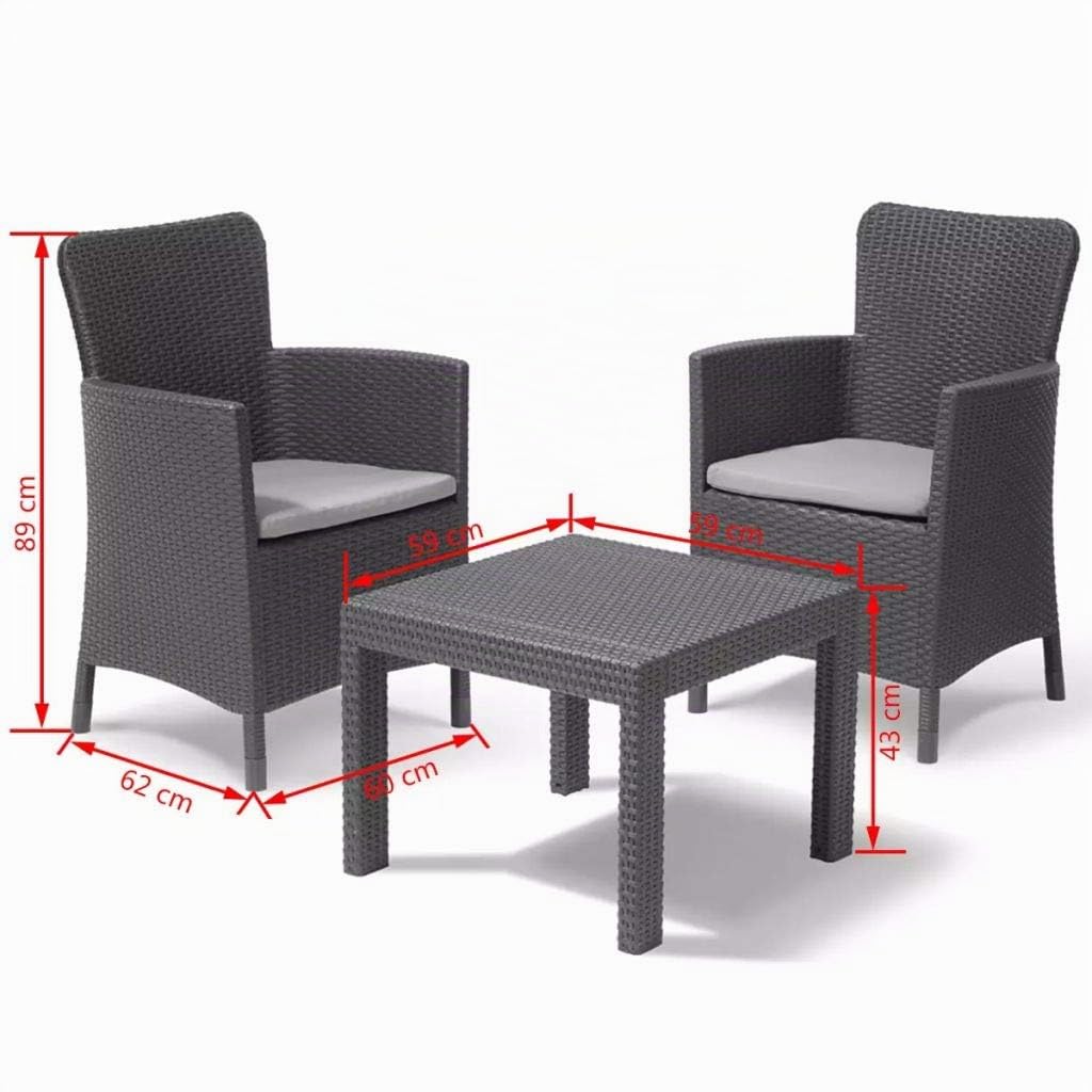 Keter Salvador Balcony Set, Set Mobili da Esterno 2 Poltrone e Tavolino Grafite