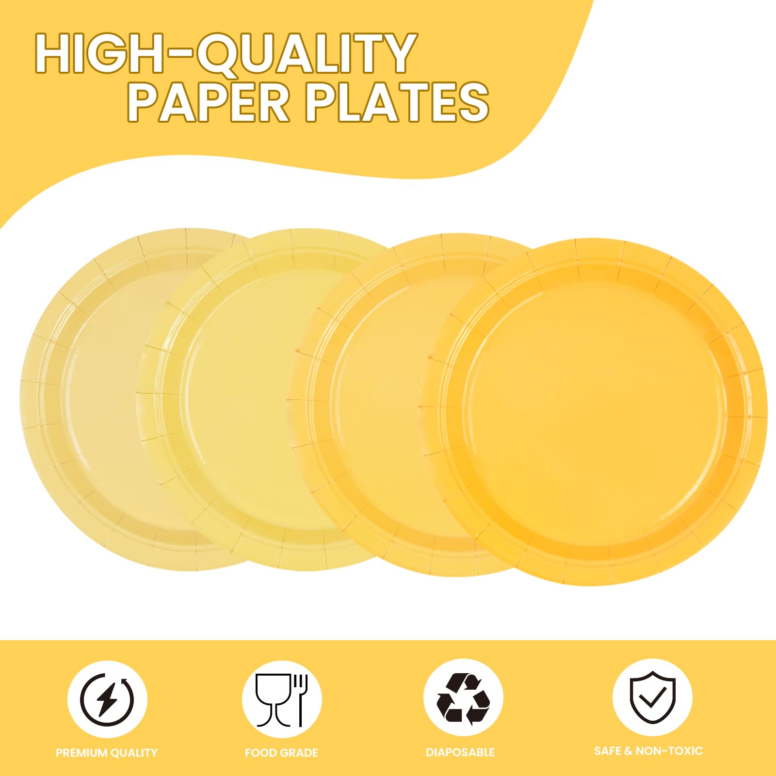 EVYIENEN 48 Pcs Yellow Paper Plates - Image 3