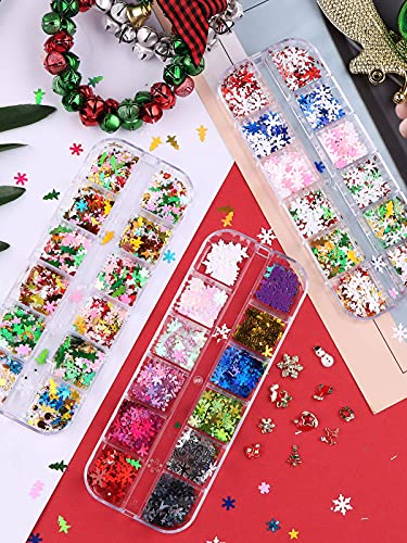 Ebanku 3 Boxes Christmas Nail Art Sequins Glitters Snowflakes Holographic Laser Nail Glitters Flakes Designs Mixed Shape Christmas Nail Gems Studs Sequins Xmas Nail Art Decorations #TOP6