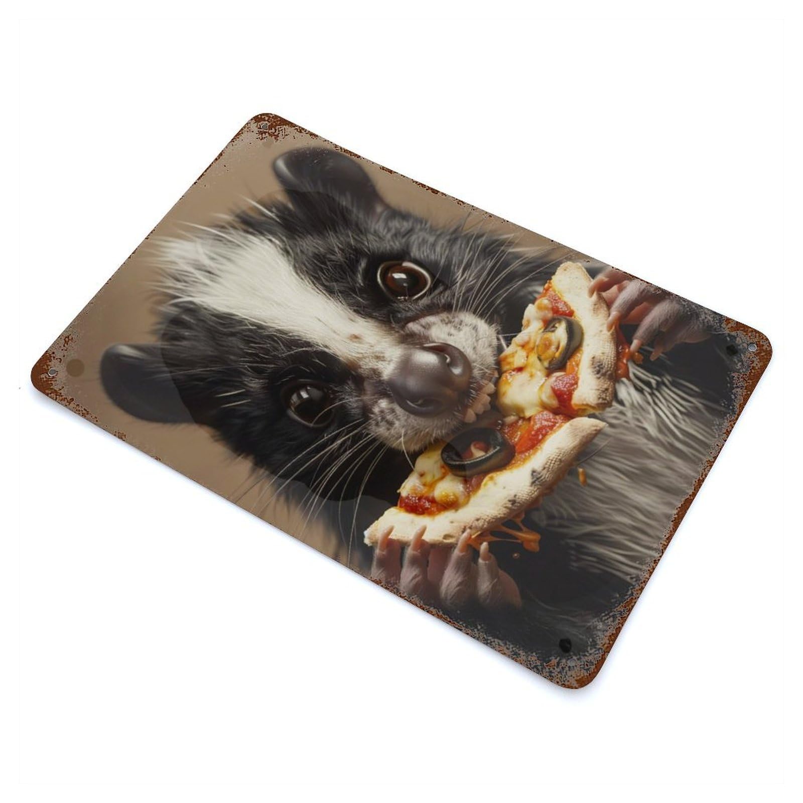 Skunk Pizza Rusty Metal Tin Sign 11.8"x7.9", Shabby Chic Decor for Garage, Bar And Workshop Decor