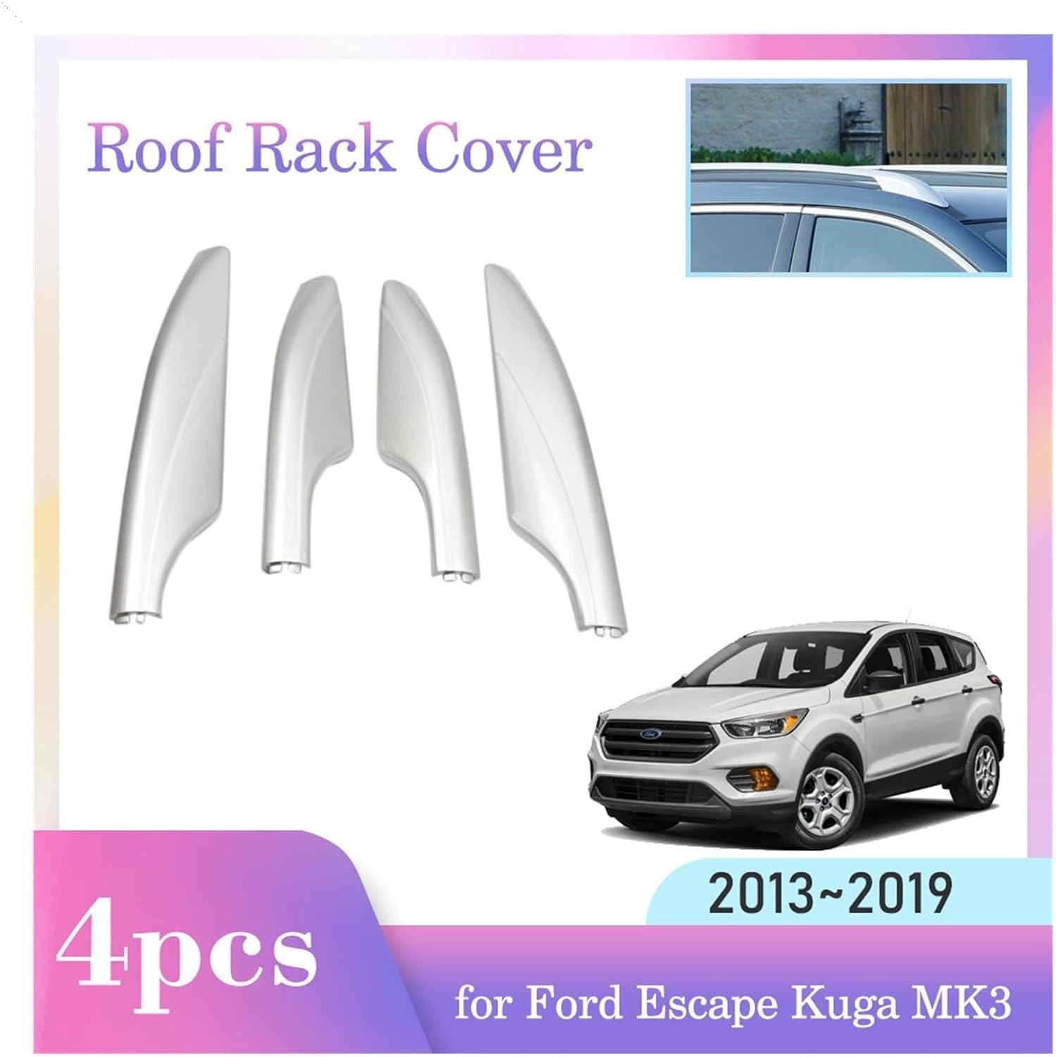 Car Roof Rack Cover Luggage Bar Cap Trim Rail End Plasitc Accessories ，Compatible for Ford Escape Kuga MK3 2013~2019 2014 2015 2016(Front Left)