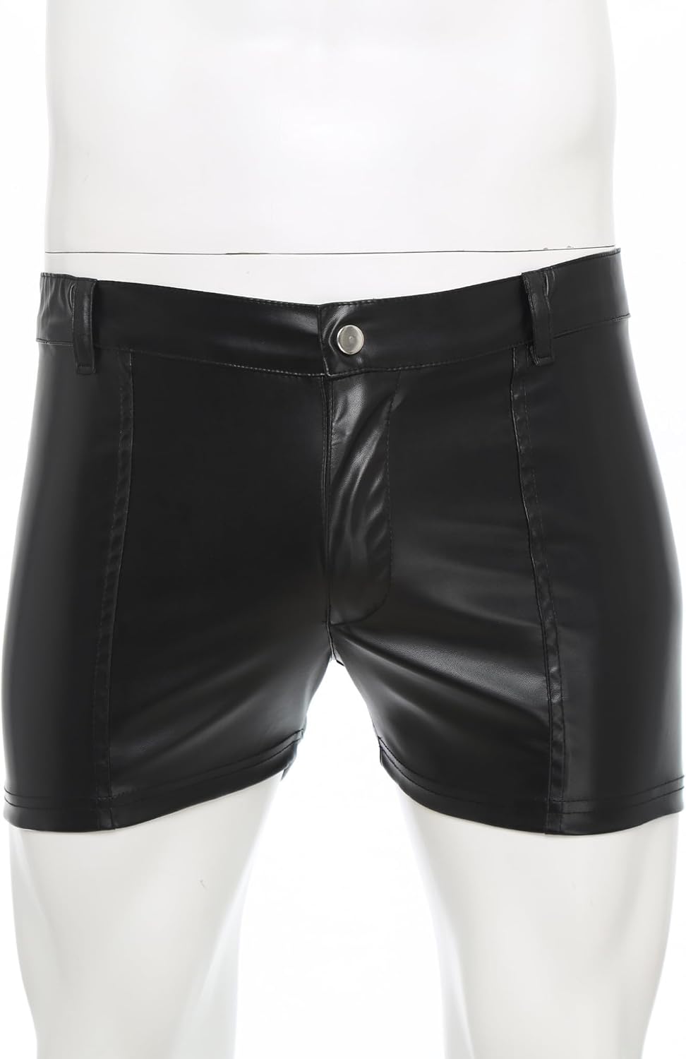 Mens Faux Leather Shorts Rave Dance Club Stretchy Waist Button Short Pants Shorts