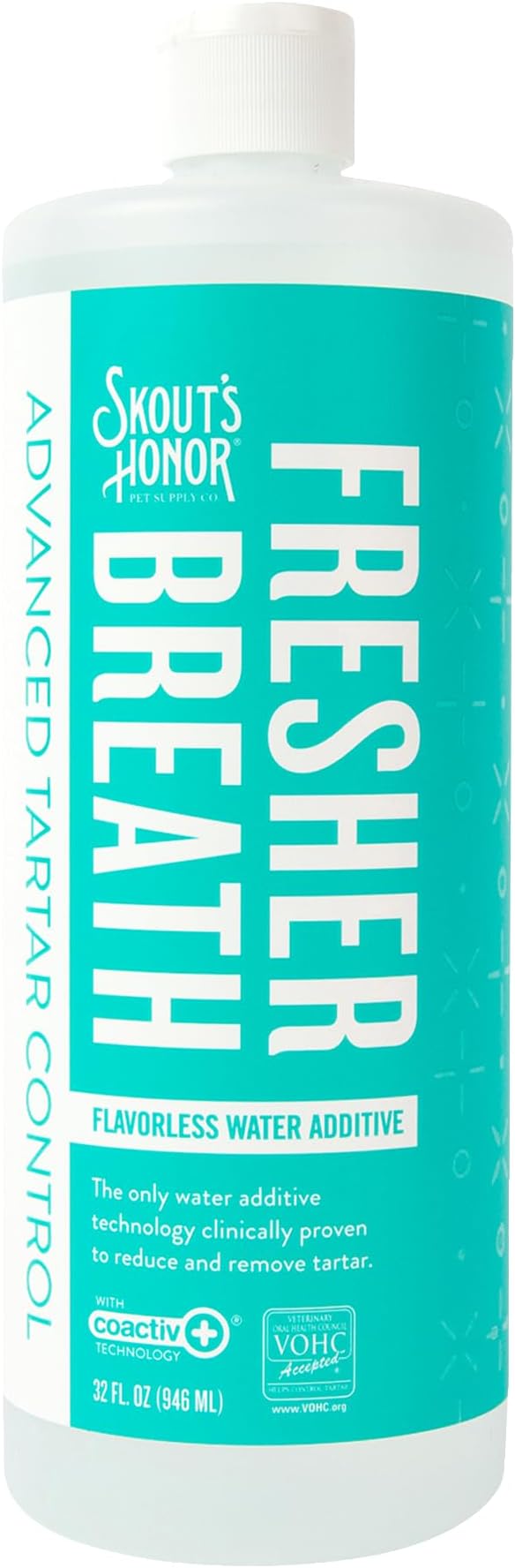 Fresher Breath Water Additive, Fresh and Flavorless - VOHC Accepted for Tartar Control, Freshens Breath Fast, No Brushing Required, Great for Both Cats and Dogs, 32 oz