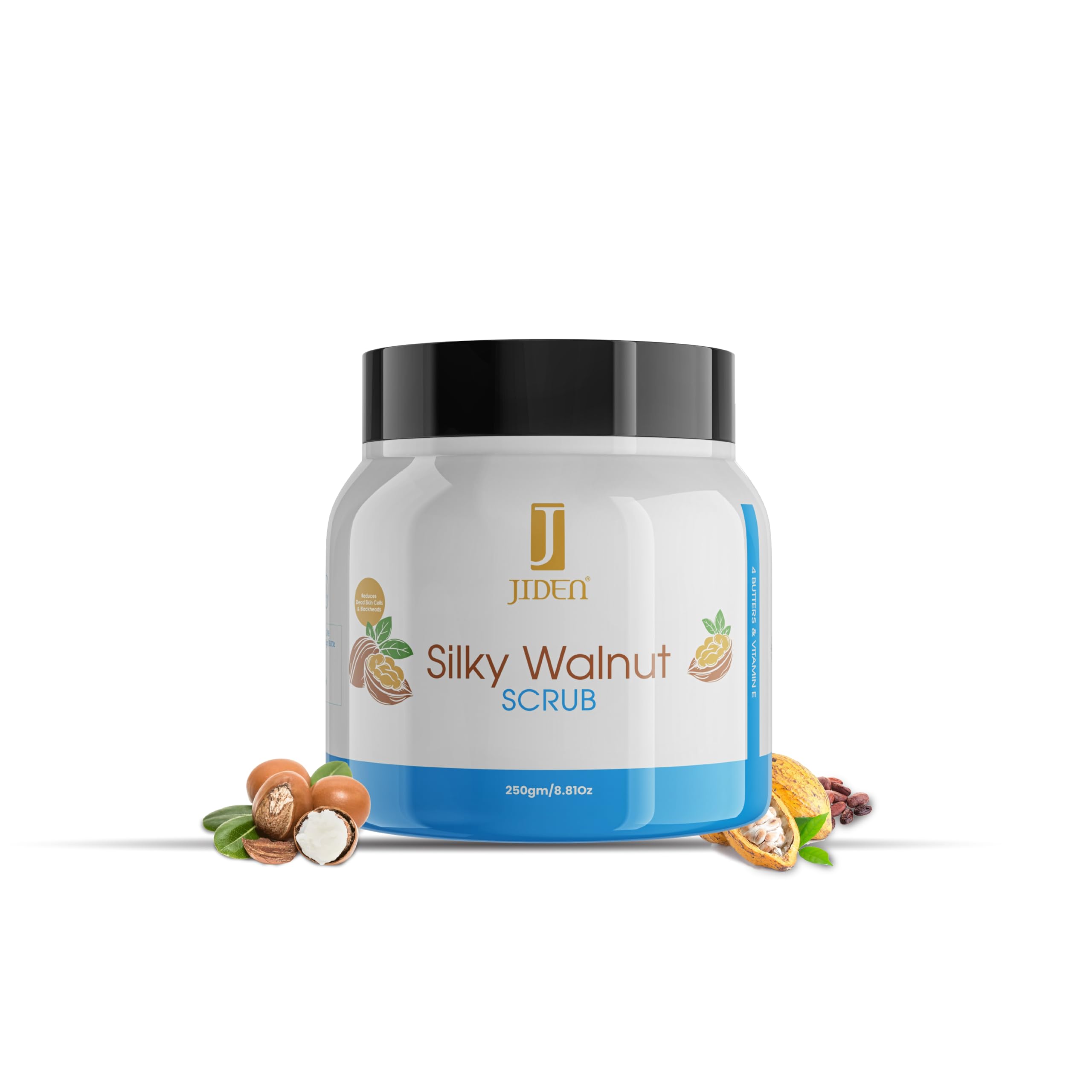 JIDEN Silky Walnut Body Scrub-250gm, Helps to Reduce Dead Skin Cells & Blackheads, All Skin Types, Scrub for Soft Glowing Skin, Coco, Mango, Shea & Aloe Vera Butter’s, Vitamin E, Paraben Free (Unisex)-image-43