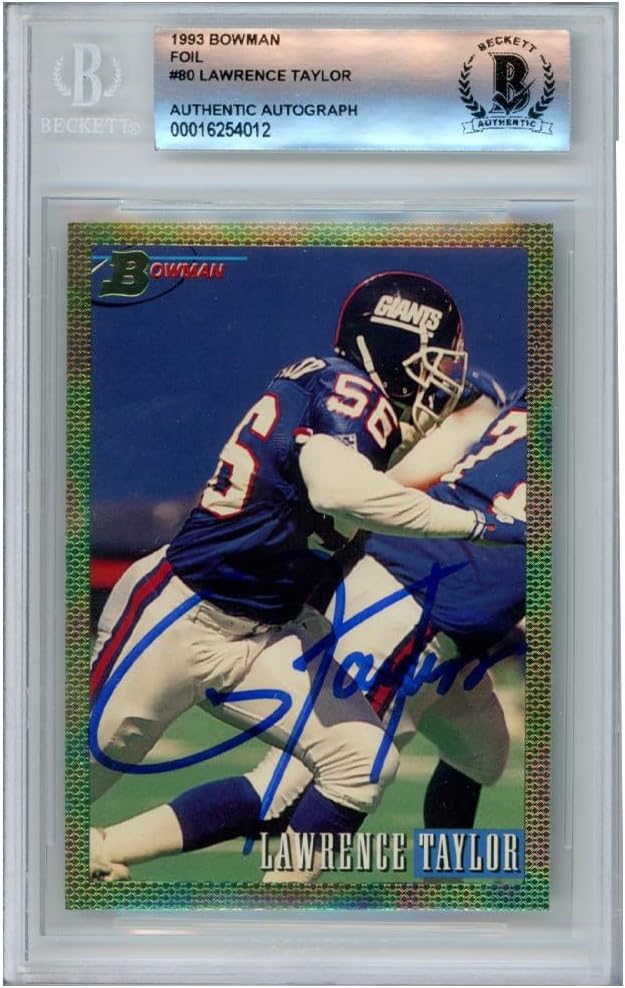 Lawrence Taylor 1993 Bowman Foil Autograph Football Card #80 BAS