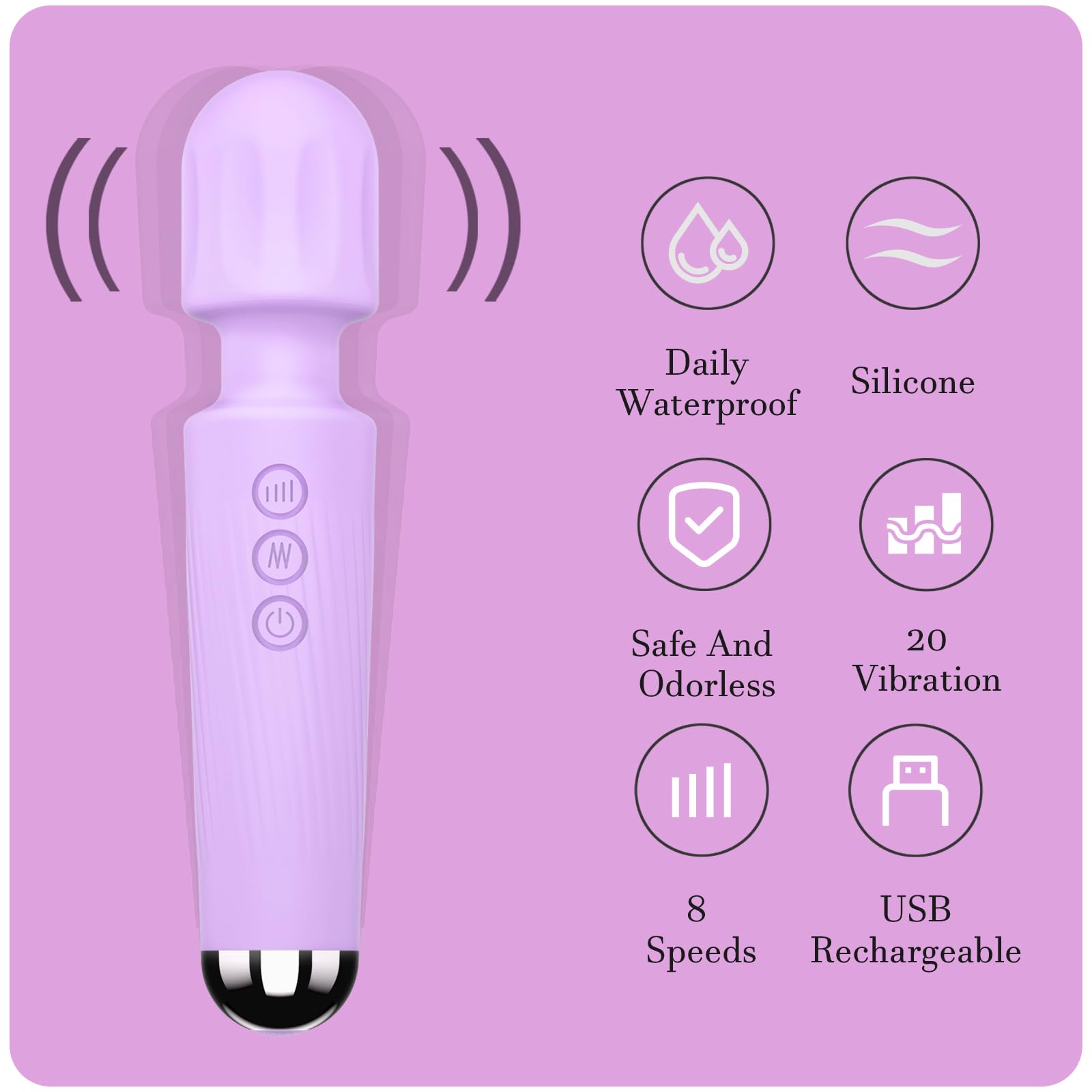 Vibrator Wand,Adult Sex Toy Wand, G Spot Dildo, Clit Vibrator, Sex Vibrators,Clitoris Stimulation,with 8 Speeds & 20 Patterns,Fully Waterproof,Vibrating Wand for her Pleasure (Rose Red): Large Light purple