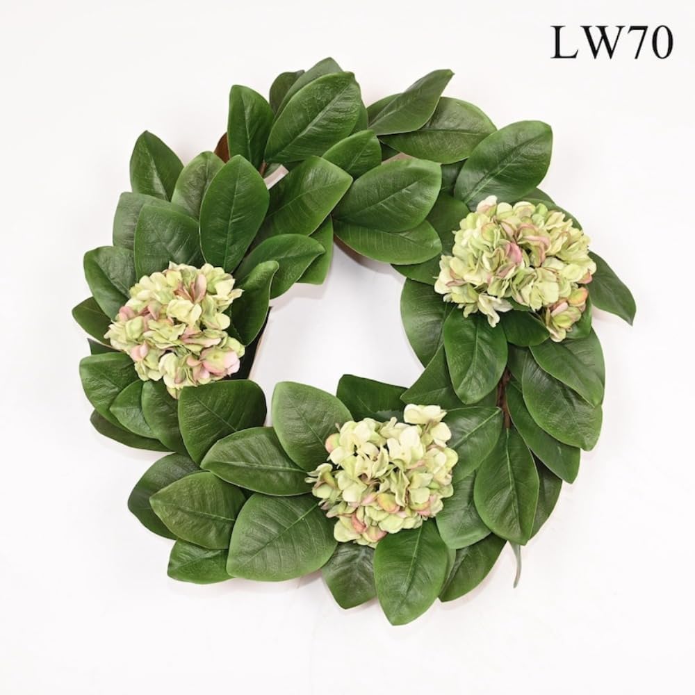 22 Inch Faux Hydrangea Wreath, Handcrafted Everyday Door Wreath with Lush Greenery and Full Flower Clusters for Front Door, Wall, Mantel Decor, Year Round Farmhouse Home Decor