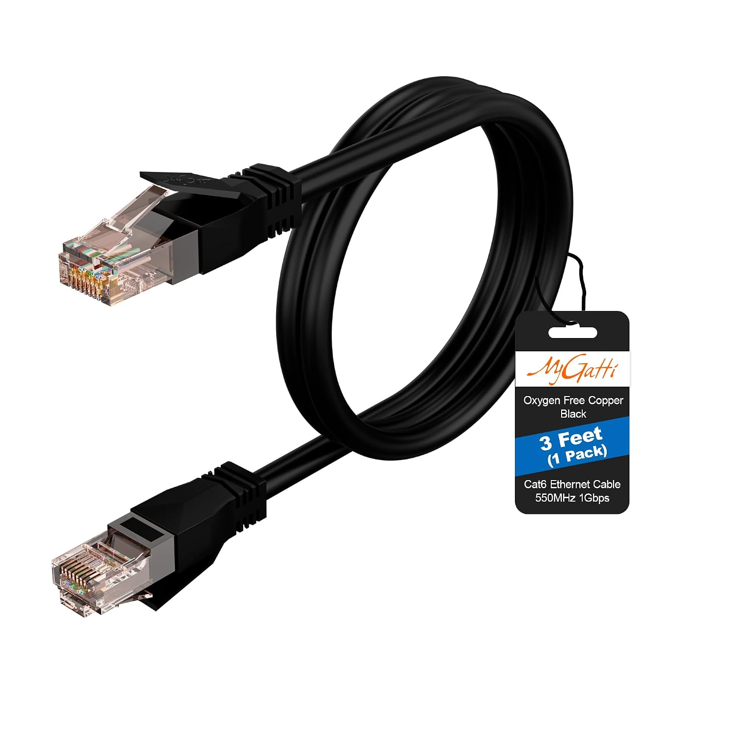 Cat6 Ethernet Cable 3 FT, Snagless Short Cat 6 Patch Cord, 1Gbps, RJ45 Pure Copper Internet Network Cables, Upgraded Flexible PVC Jacket, UTP, PC, Router, Servers, IT Data Center, Black