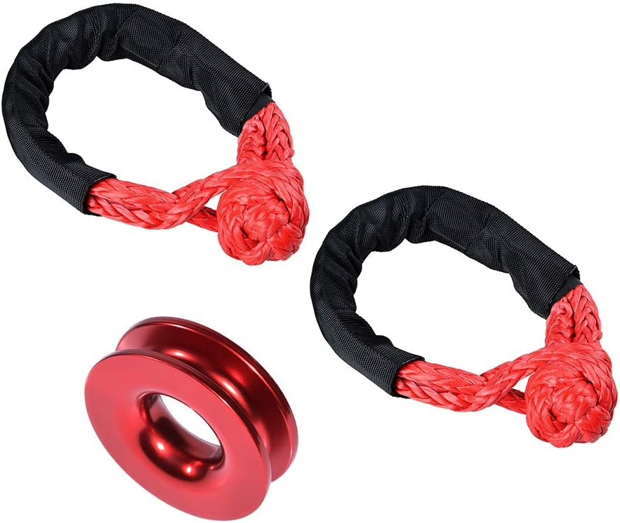 2X Synthetic Winch Rope Soft Shackle 22 Inches x 1/2 Inch 38,000LBS Cable Rope with Sleeve + 1PC Snatch Ring Recovery Towing - Red Kit