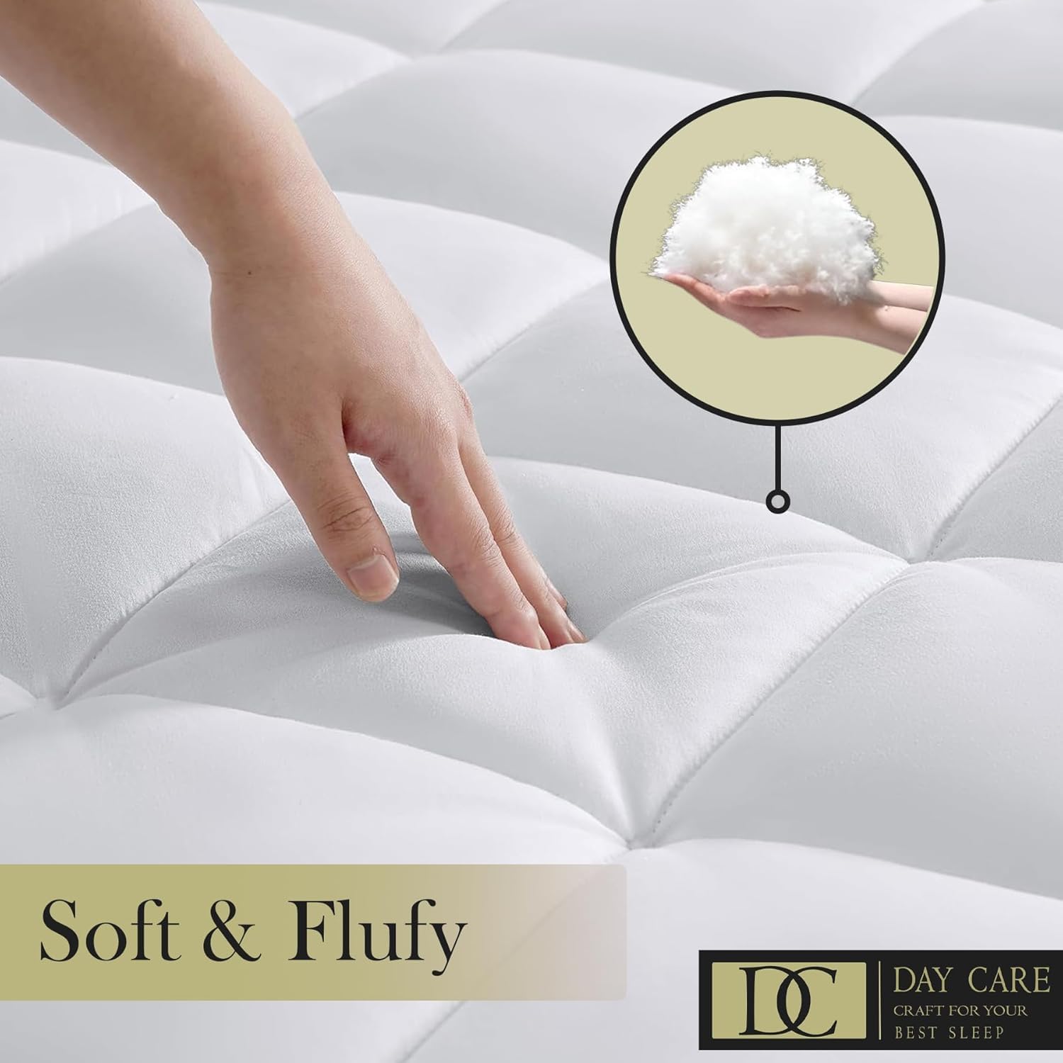 DAY CARE® Extra Thick 1200GSM Cooling Mattress Pad – 400TC Cotton Pillow Top Mattress Topper, 18" Deep Pocket Stretch Fit, Soft Breathable Comfort (White, Full XL 54x80 Inch)