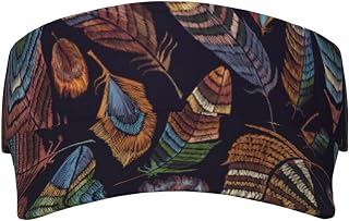 XIXIAN Peacock Feather Printed Adult Sunscreen Visor Cap Lightweight and Breathable Adult Sun Visor Empty top hat Versatile Outdoor hat Black