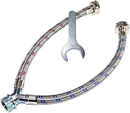 Miniatura 9 de Manguera de agua para lavadora y mezclador en Y, acero inoxidable a prueba de reventones, patas largas (1 pie), accesorios de latón de 34 pulgadas,