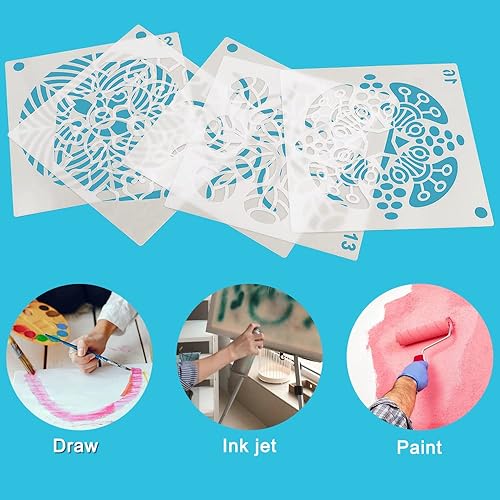 Miniatura 6 de 64 plantillas de pintura (3.543 in x 3.543 in), plantilla de puntos de mandala de DaKuan para creación artística, murales, libros, telas, creación