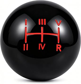 Lunsom 5 Speed Shift Knob, Round Ball Gear Strick Knob Resin Shifter Lever Head Compatible with Manual Car,3 Adapters,Black and Red,Lower Right R