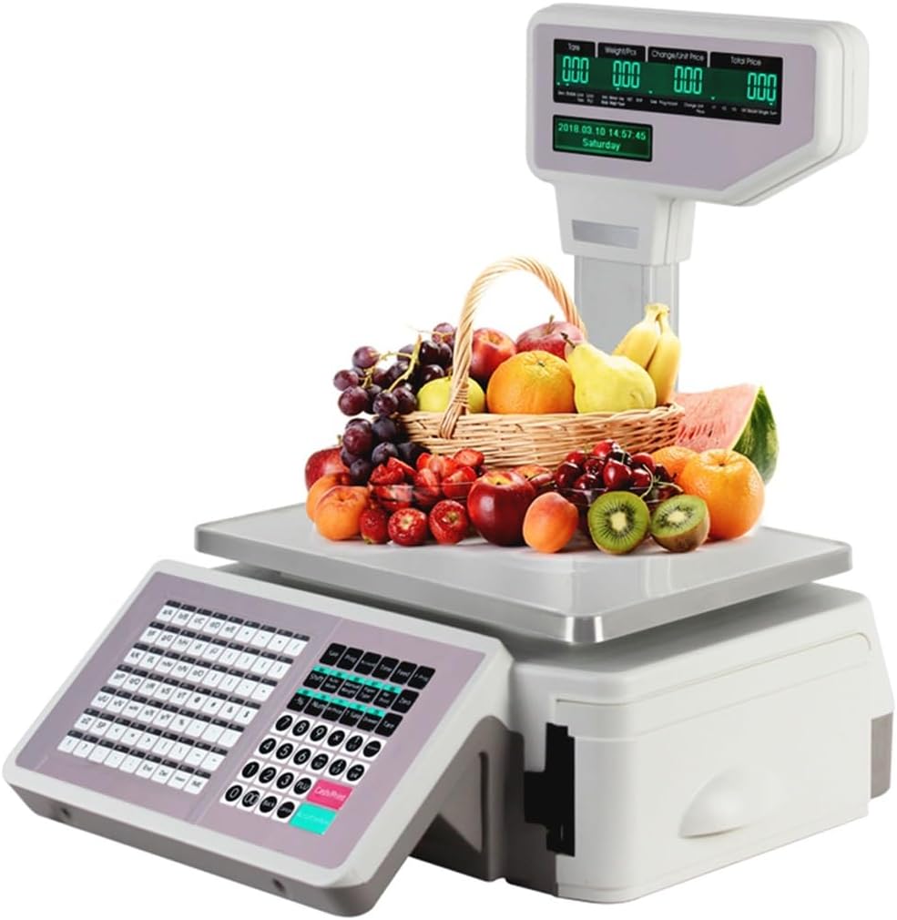 Digital Price Computing Scale & Thermal Label Printer, Commercial Label Printing Scales, 30kg/60lbs Dual LCD, for Food Retail Store